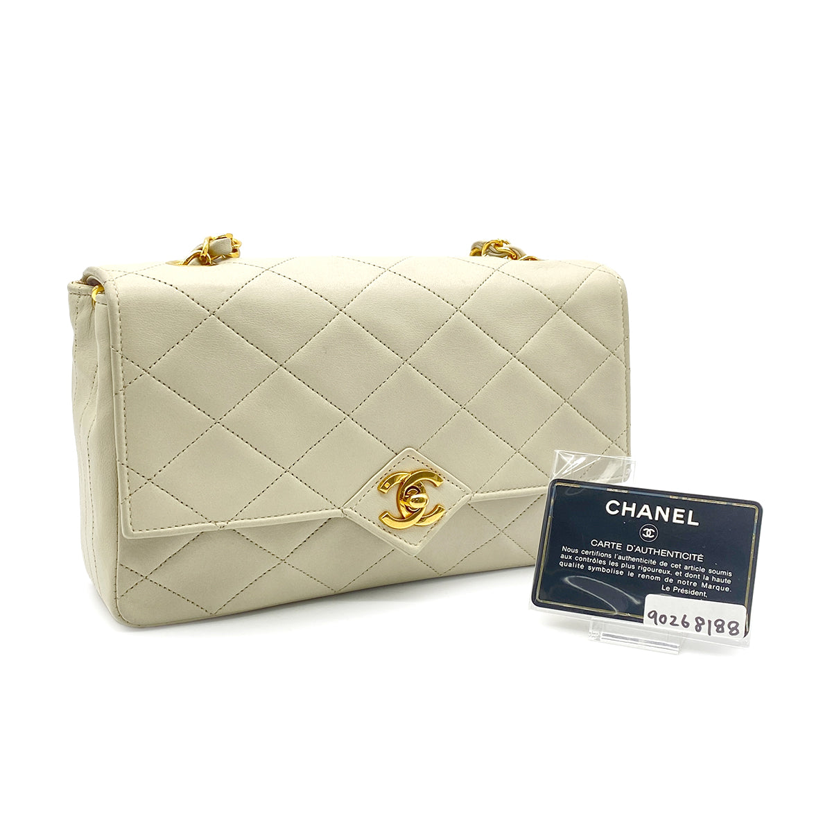CHANEL VINTAGE MATELASSE CHAIN SHOULDER BAG BEIGE LAMB SKIN 90268188