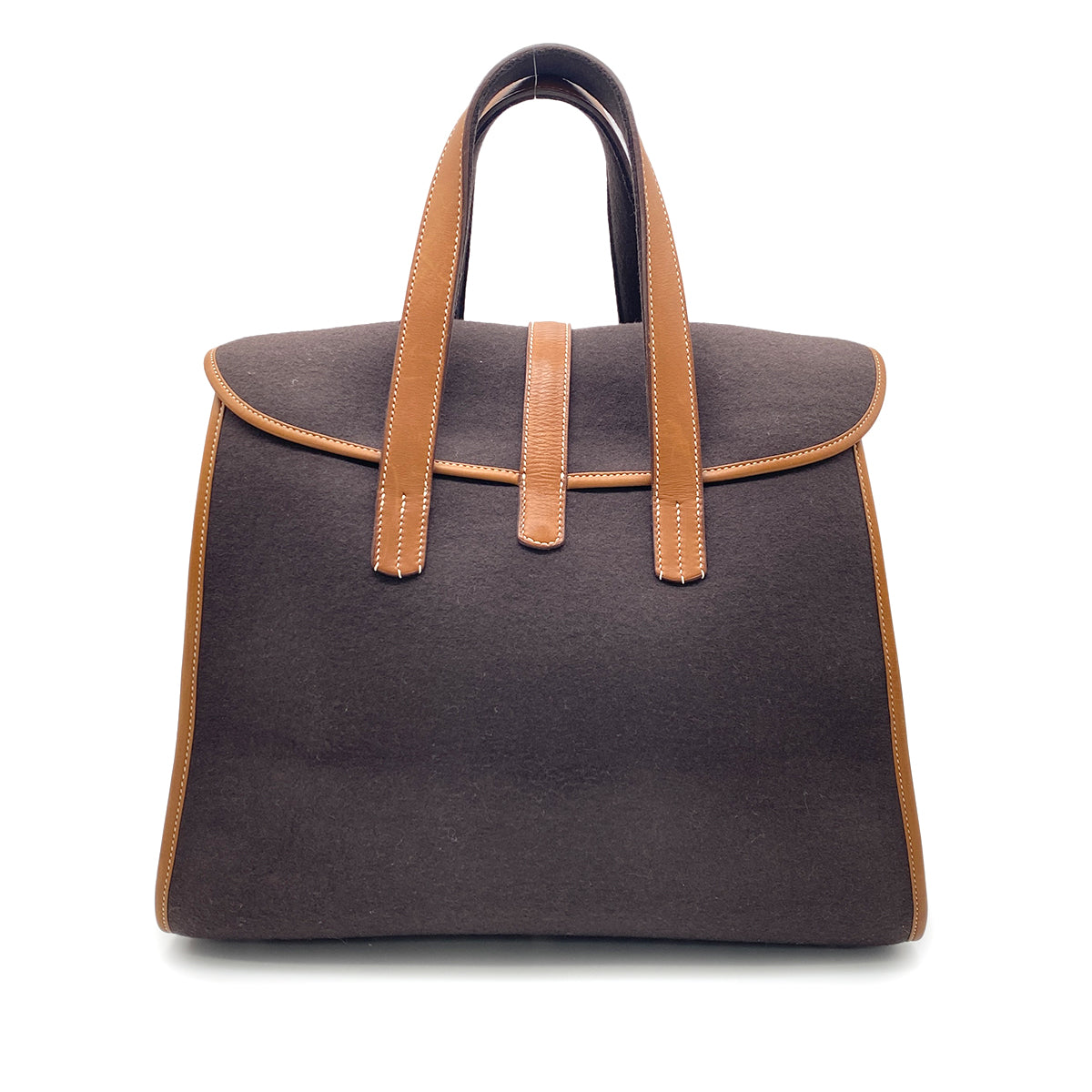 HERMES FEU DOU TOTE BAG BROWN FELT FABRIC LEATHER □K 9026819