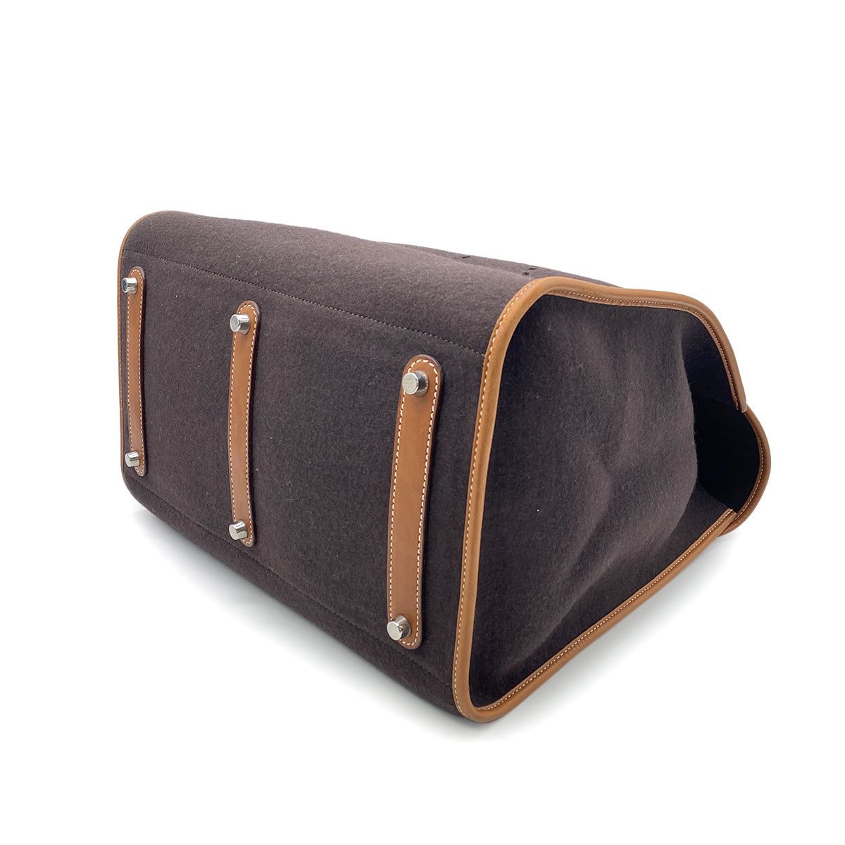 HERMES FEU DOU TOTE BAG BROWN FELT FABRIC LEATHER □K 9026819