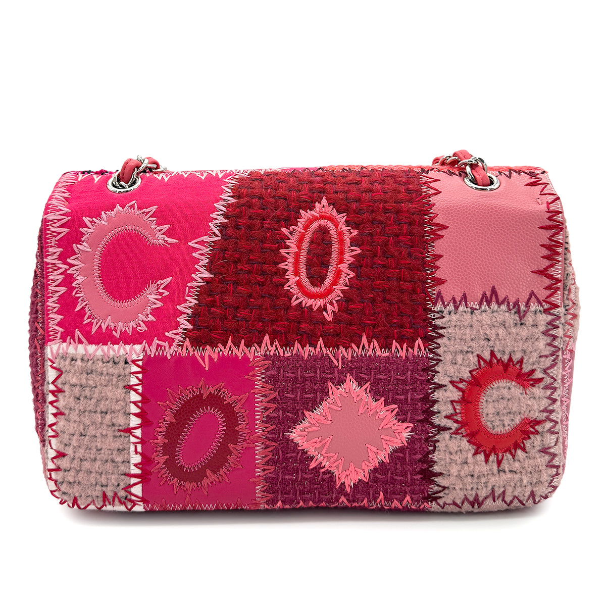 CHANEL CHAIN SHOULDER BAG PATCHWORK MULTICOLOR CANVAS LEATHER 90268196