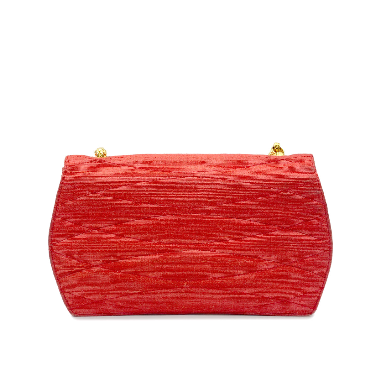 CHANEL CHAIN SHOULDER BAG FAUX PEARL RED FABRIC 90268198