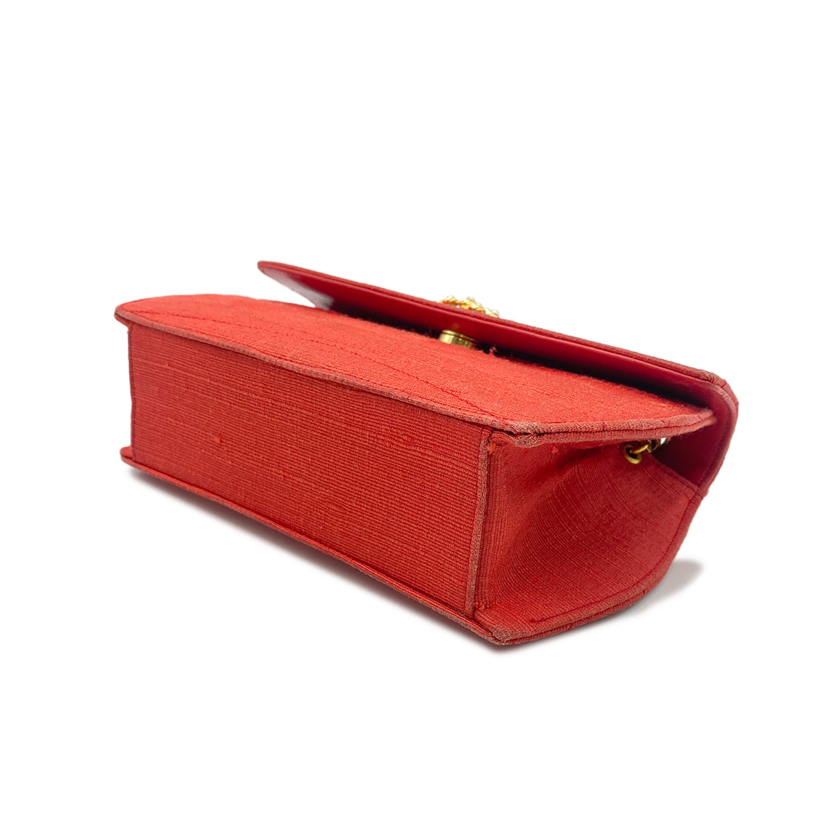 CHANEL CHAIN SHOULDER BAG FAUX PEARL RED FABRIC 90268198