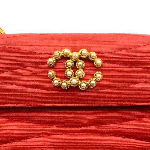 CHANEL CHAIN SHOULDER BAG FAUX PEARL RED FABRIC 90268198 - PURPOSE