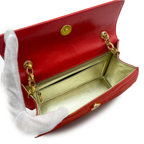 CHANEL CHAIN SHOULDER BAG FAUX PEARL RED FABRIC 90268198 - PURPOSE