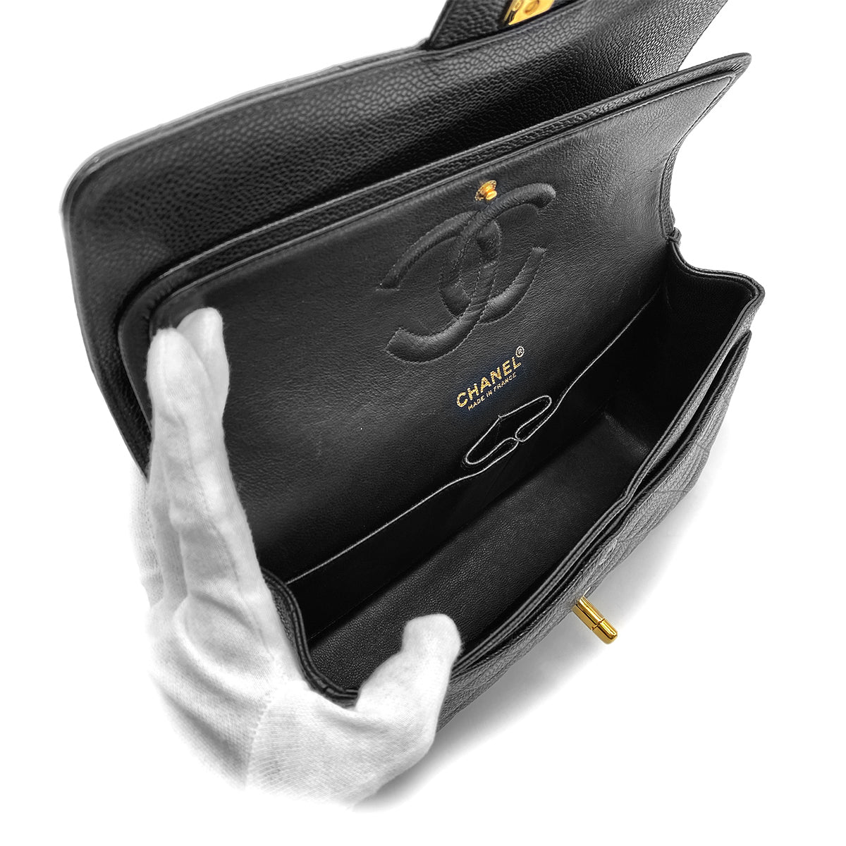 CHANEL VINTAGE CLASSIC FLAP MEDIUM CHAIN SHOULDER BAG BLACK CAVIAR SKIN 90268199