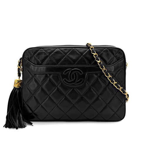 CHANEL VINTAGE MATELASSE FRINGE SHOULDER BAG BLACK LAMB SKIN 90268310 - PURPOSE