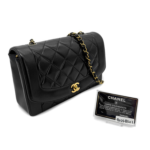 CHANEL VINTAGE DIANA MEDIUM CHAIN SHOULDER BAG BLACK LAMB SKIN 90268321 - PURPOSE