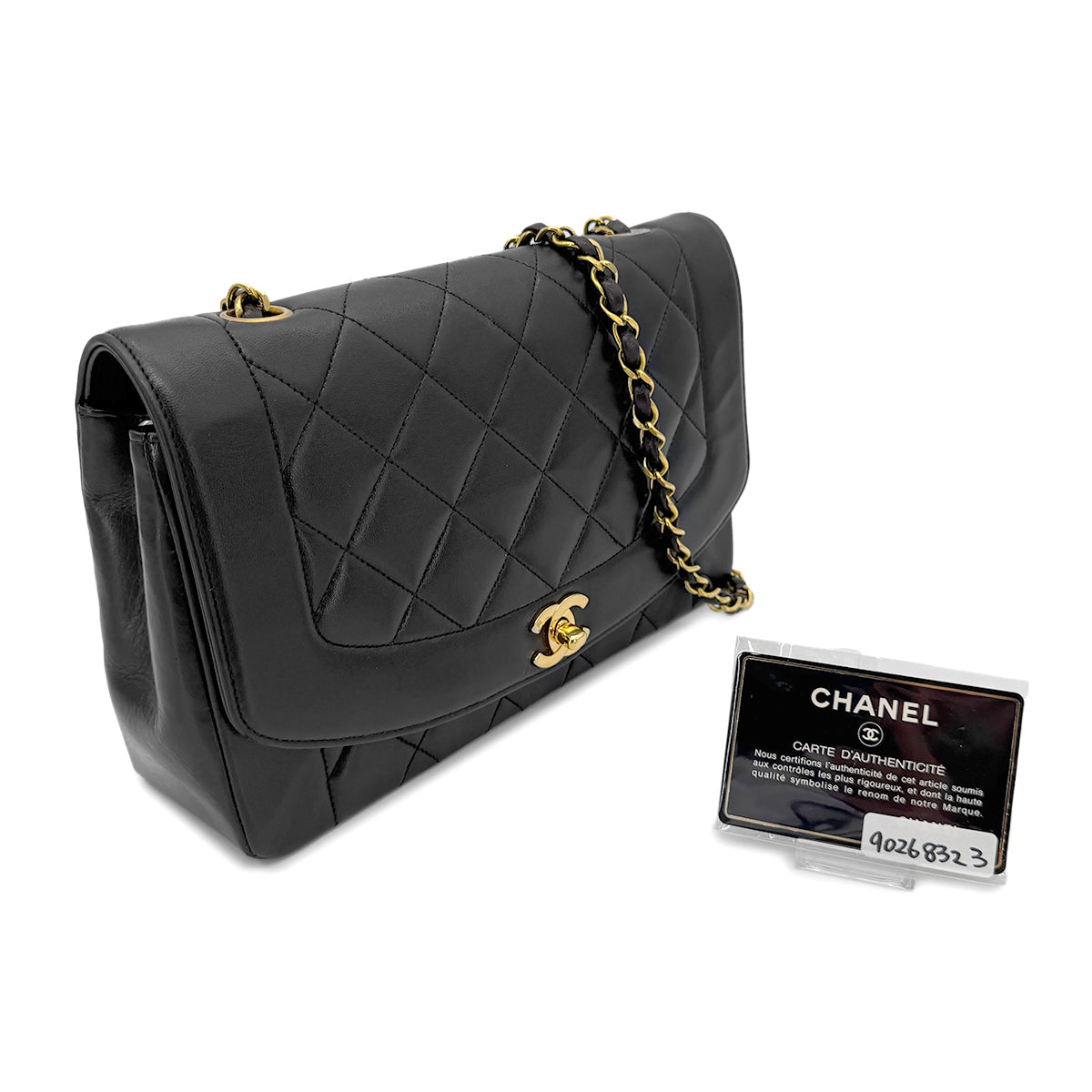 CHANEL VINTAGE DIANA MEDIUM CHAIN SHOULDER BAG BLACK LAMB SKIN 90268323