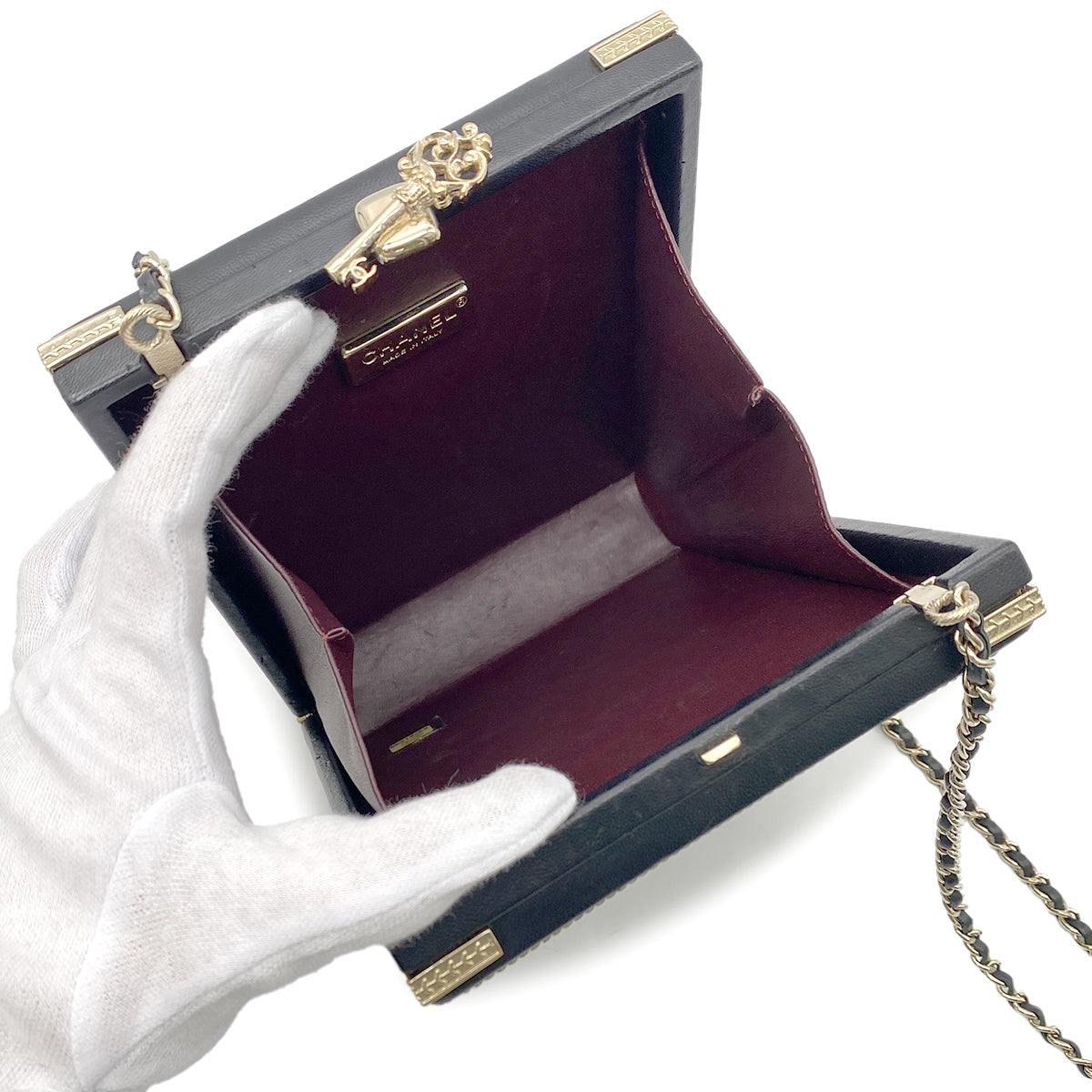 CHANEL ROOM CARD MINAUDIERE EVENING CHAIN SHOULDER BAG BLACK LAMB SKIN 90268328