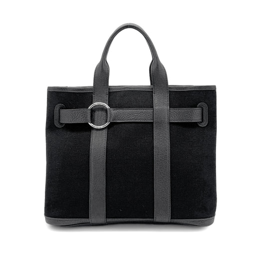 HERMES PETIT CEINTURE PM TOTE BAG BLACK TOILE H LEATHER □J 90268332