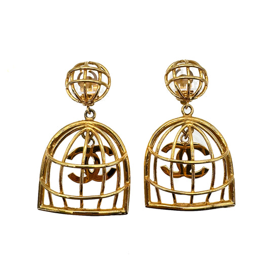 CHANEL VINTAGE EARRINGS BIRDCAGE COCOMARK ACCESSORY 90268787