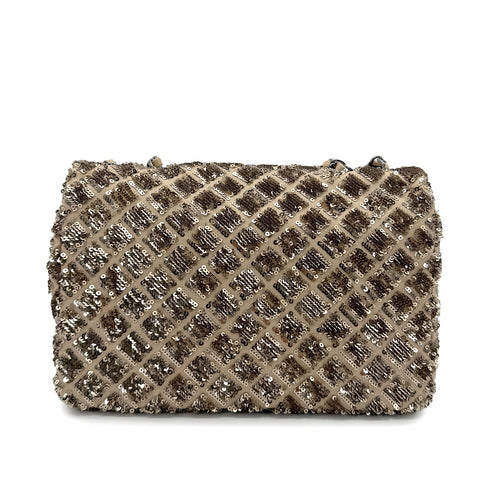 CHANEL CHAIN SHOULDER BAG BEIGE GOLD SEQUINS LAMB SKIN 90268815 - PURPOSE