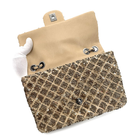 CHANEL CHAIN SHOULDER BAG BEIGE GOLD SEQUINS LAMB SKIN 90268815 - PURPOSE
