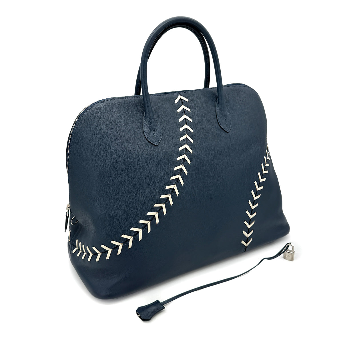 HERMES BOLIDE 1923 BASEBALL 45 BLUE DE MALTE EVERCOLOR HAND BAG C 90268816