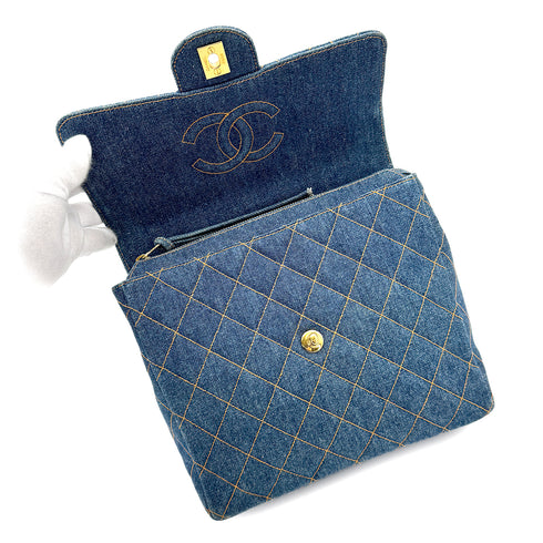 CHANEL VINTAGE MATELASSE CHAIN BACK PACK BLUE DENIM 90268820