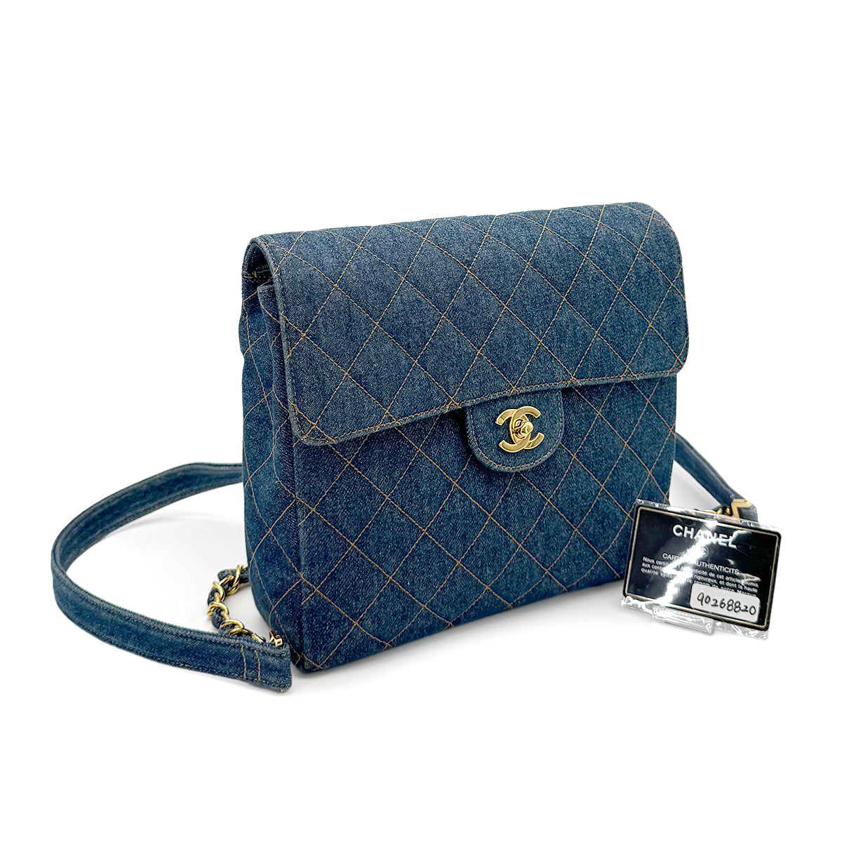 CHANEL VINTAGE MATELASSE CHAIN BACK PACK BLUE DENIM 90268820