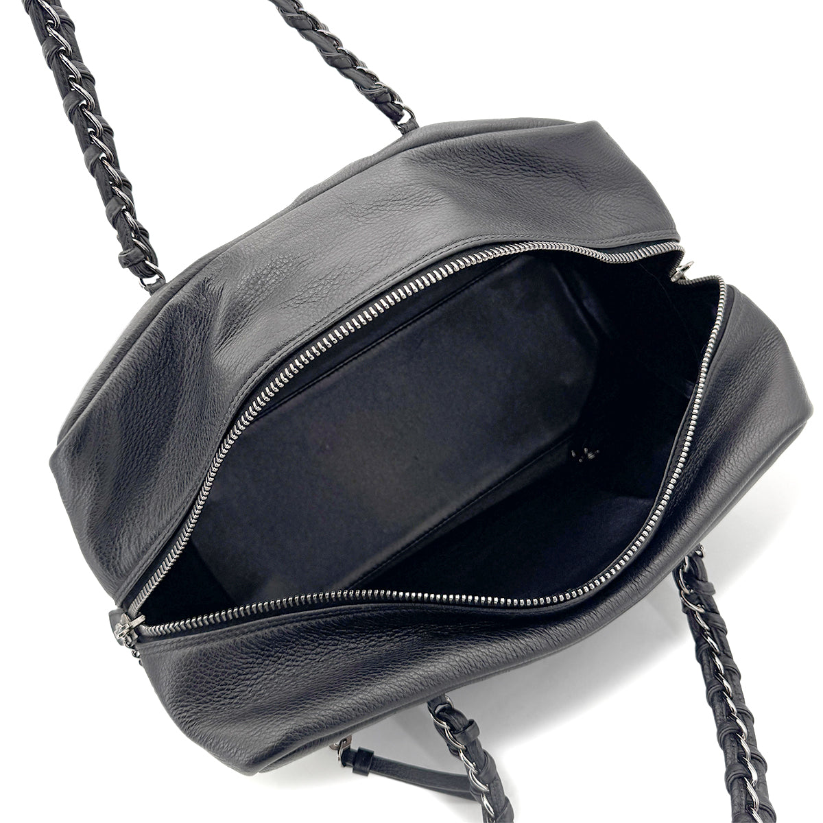 CHANEL VINTAGE BIG COCO CHAIN BOSTON BAG BLACK LEATHER 90268826