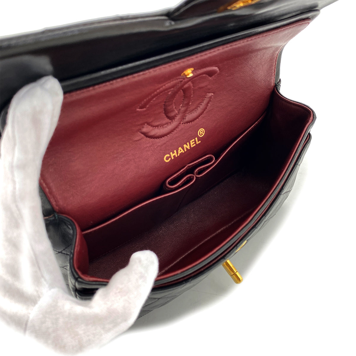 CHANEL VINTAGE CLASSIC FLAP SMALL CHAIN SHOULDER BAG BLACK LAMB SKIN 90268828