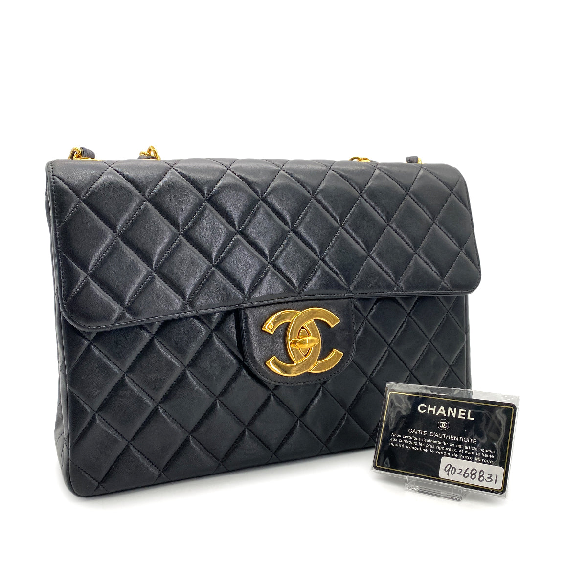 CHANEL VINTAGE JUMBO MATELASSE 30 CHAIN SHOULDER BAG BLACK LAMB SKIN 90268833