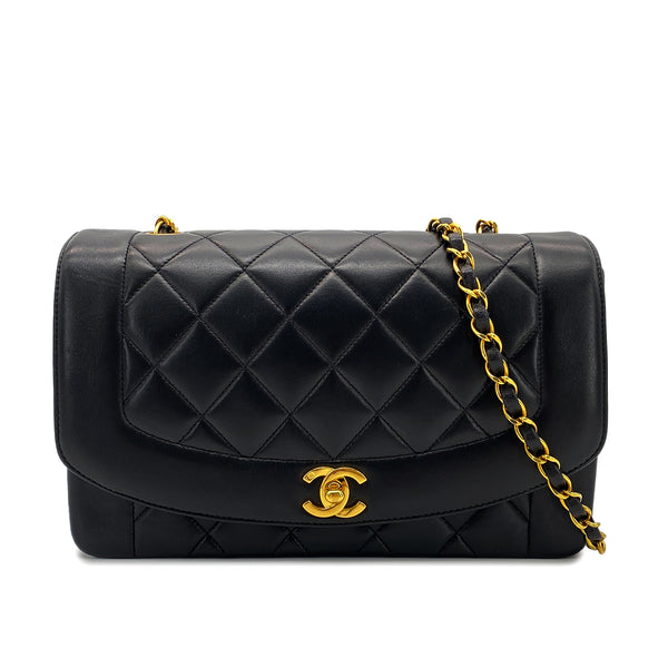 CHANEL VINTAGE DIANA MEDIUM CHAIN SHOULDER BAG BLACK LAMB SKIN 90268861 - PURPOSE