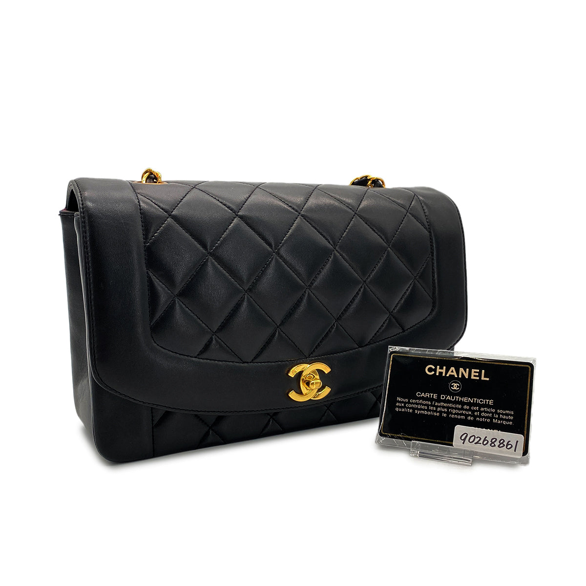 CHANEL VINTAGE DIANA MEDIUM CHAIN SHOULDER BAG BLACK LAMB SKIN 90268861