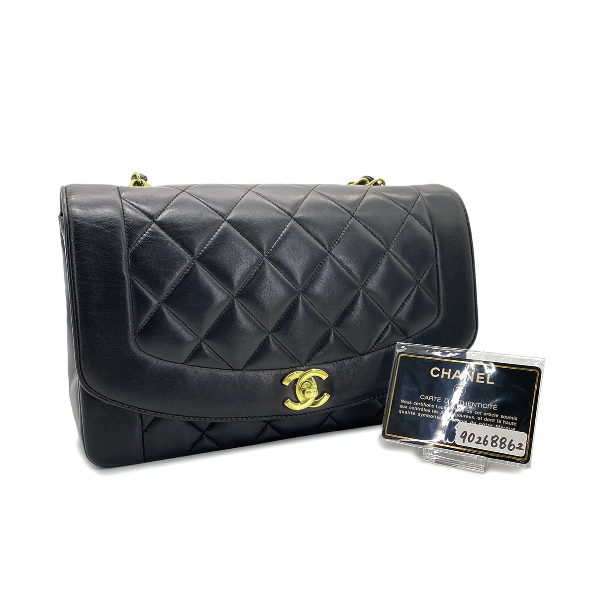 CHANEL VINTAGE DIANA MEDIUM CHAIN SHOULDER BAG BLACK LAMB SKIN 90268862