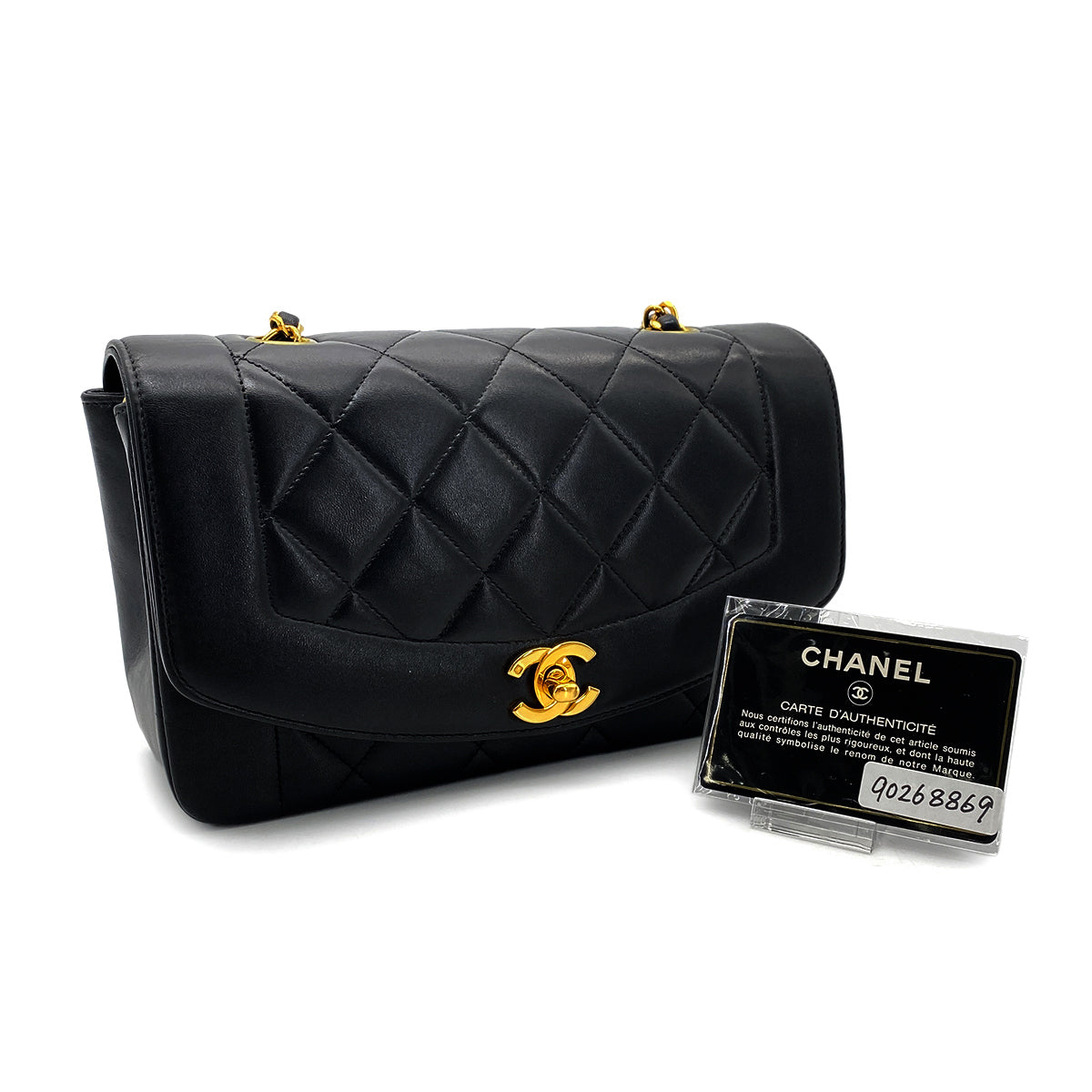 CHANEL VINTAGE DIANA SMALL CHAIN SHOULDER BAG BLACK LAMB SKIN 90268869