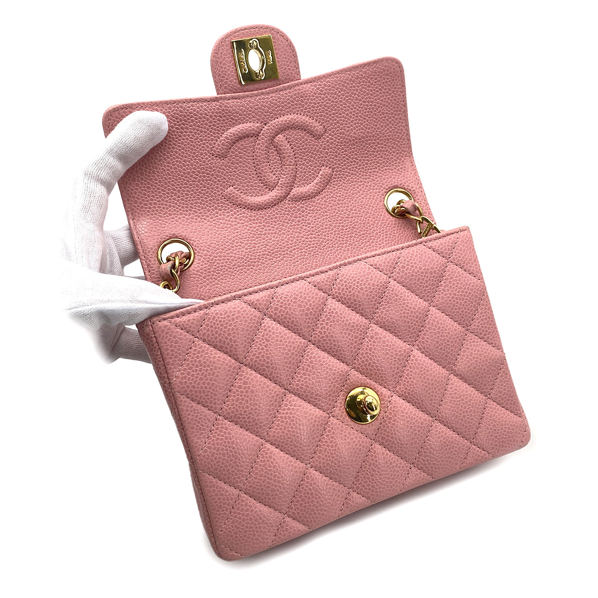 CHANEL VINTAGE MINI MATELASSE CHAIN SHOULDER BAG PINK CAVIAR SKIN 90268873