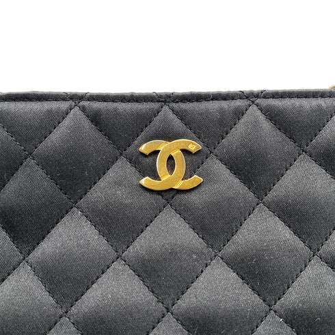 CHANEL VINTAGE MATELASSE CHAIN TOTE BAG BLACK SATIN LAMB SKIN 90268876 - PURPOSE