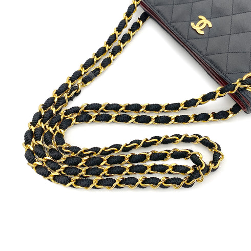 CHANEL VINTAGE MATELASSE CHAIN TOTE BAG BLACK SATIN LAMB SKIN 90268876 - PURPOSE