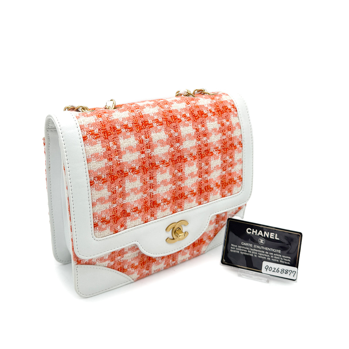 CHANEL VINTAGECHAIN SHOULDER BAG WHITE ORANGE TWEED LEATHER 90268877