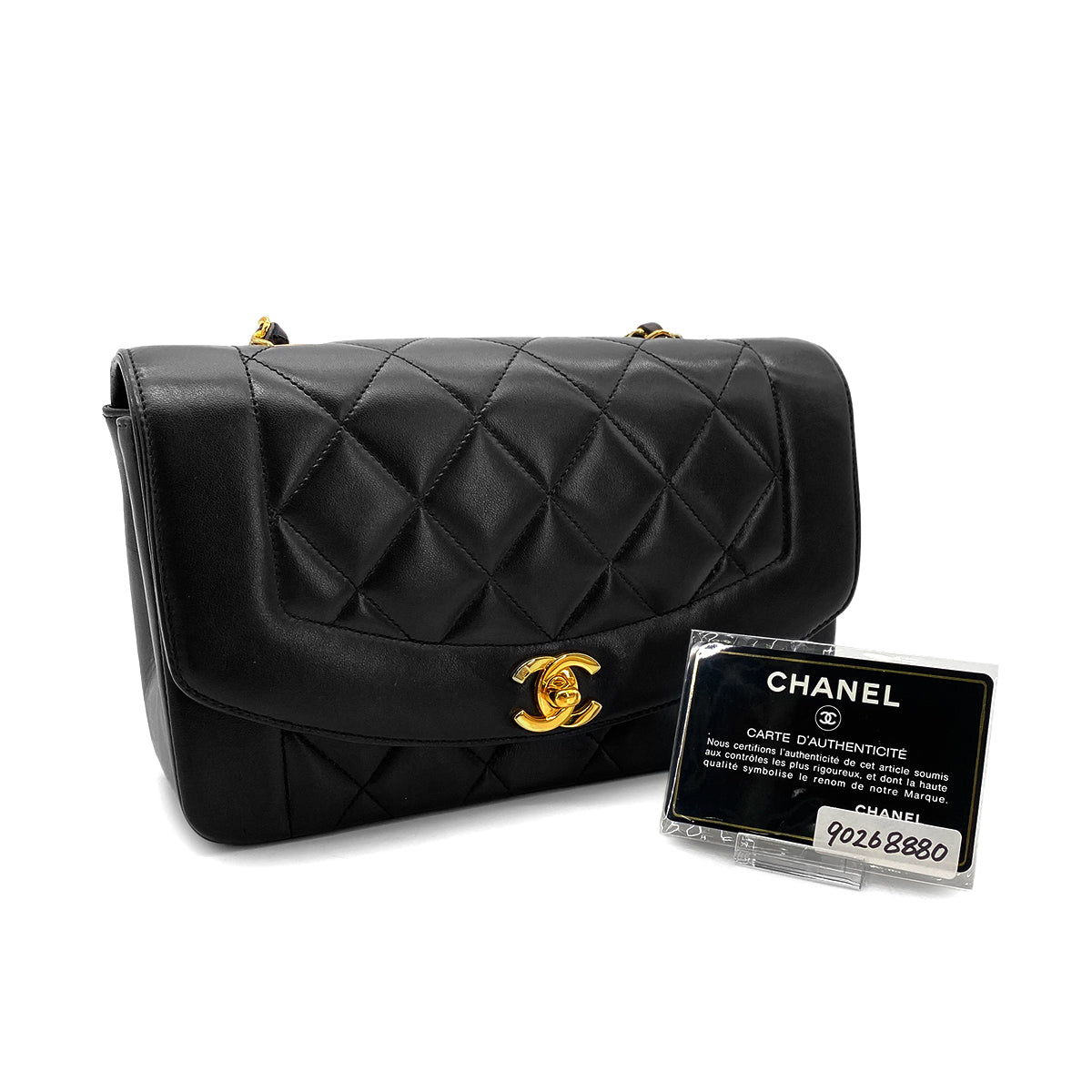 CHANEL VINTAGE DIANA SMALL CHAIN SHOULDER BAG BLACK LAMB SKIN 90268880