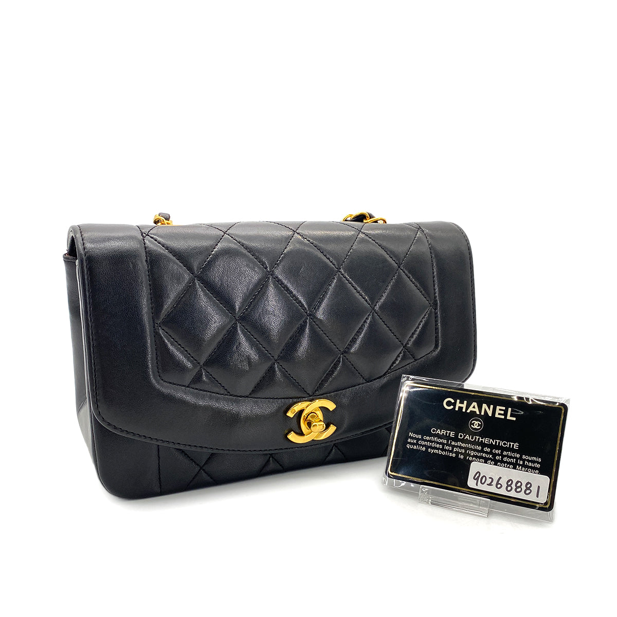 CHANEL VINTAGE DIANA SMALL CHAIN SHOULDER BAG BLACK LAMB SKIN 90268881