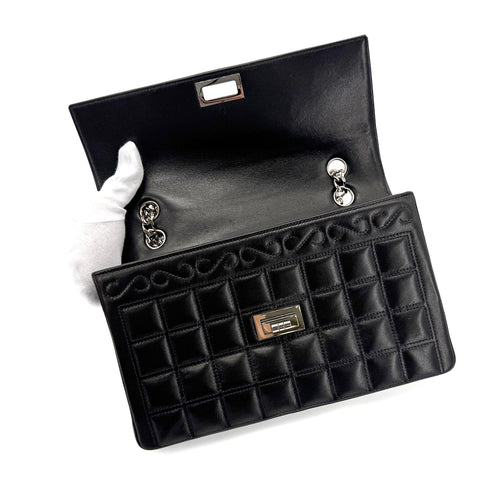 CHANEL VINTAGE 2.55 CHOCOLATE BAR CHAIN SHOULDER BAG BLACK LAMB SKIN 90268882 - PURPOSE