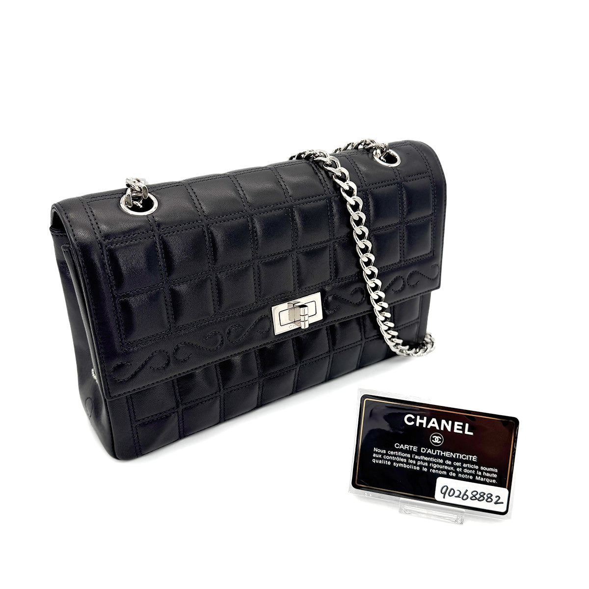 CHANEL VINTAGE 2.55 CHOCOLATE BAR CHAIN SHOULDER BAG BLACK LAMB SKIN 90268882