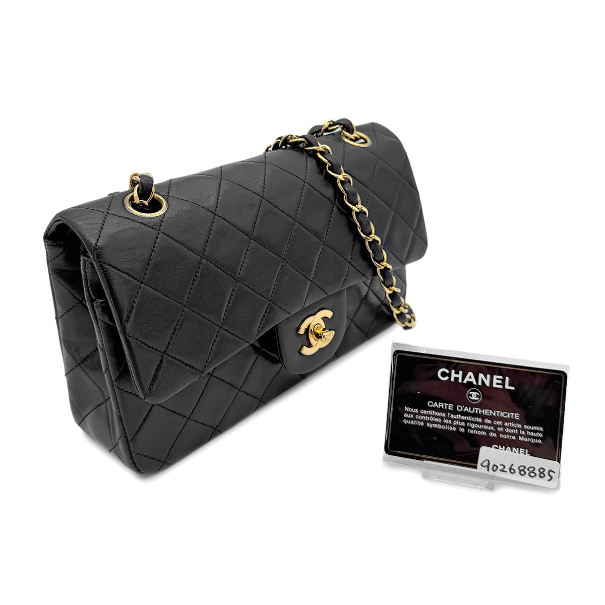 CHANEL VINTAGE CLASSIC FLAP SMALL CHAIN SHOULDER BAG BLACK LAMB SKIN 90268885