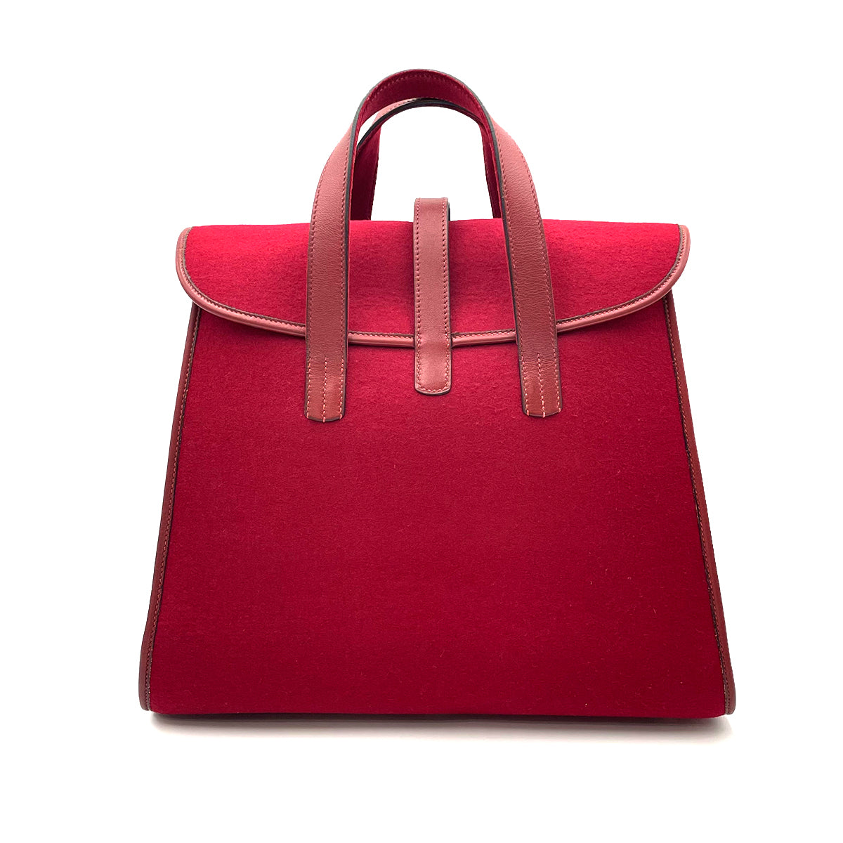 HERMES FEU DOU TOTE BAG ROUGE FELT FABRIC LEATHER □A 90263631