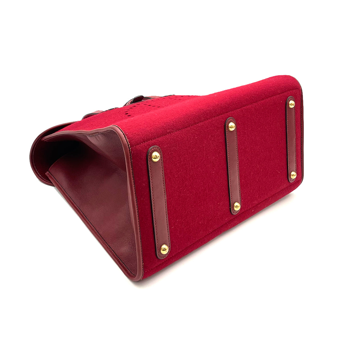 HERMES FEU DOU TOTE BAG ROUGE FELT FABRIC LEATHER □A 90263631