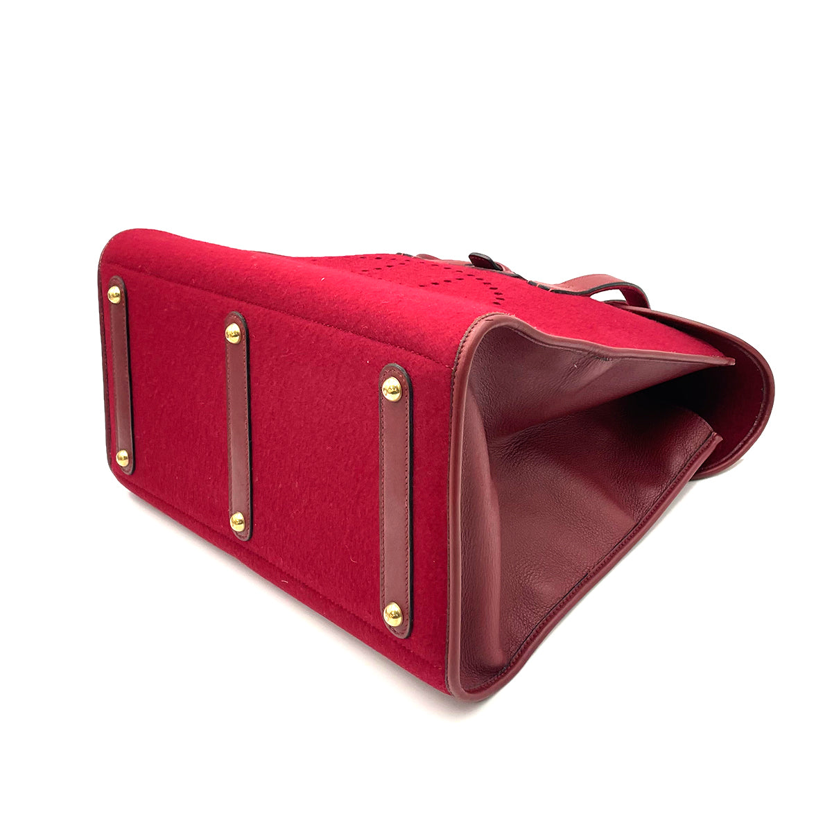 HERMES FEU DOU TOTE BAG ROUGE FELT FABRIC LEATHER □A 90263631