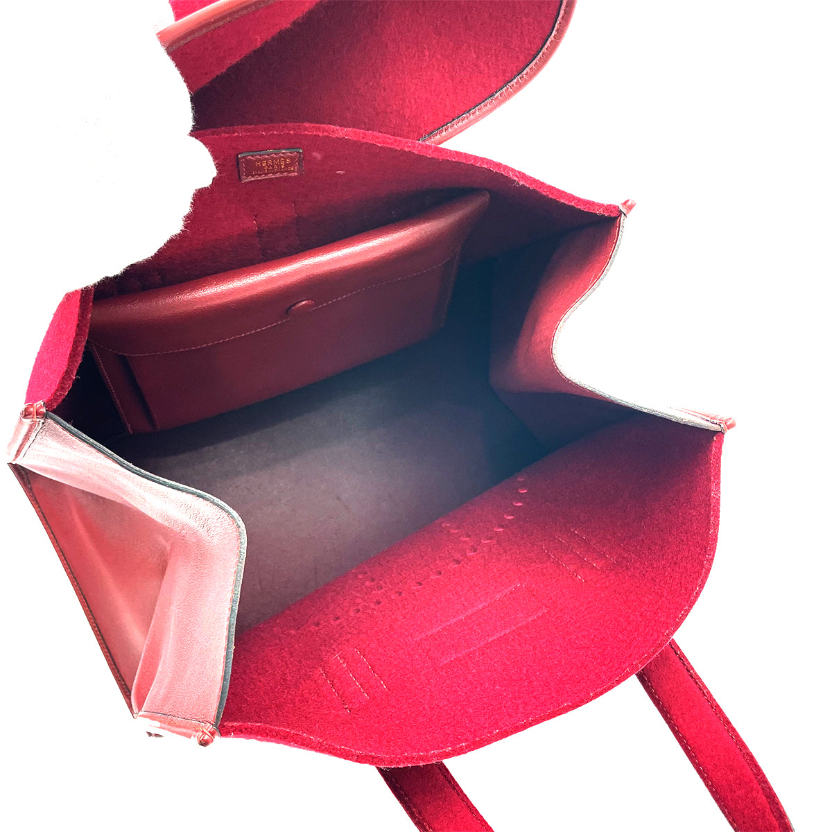 HERMES FEU DOU TOTE BAG ROUGE FELT FABRIC LEATHER □A 90263631