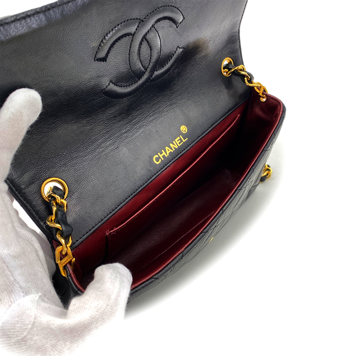 CHANEL VINTAGE MATELASSE BIG COCO CHAIN SHOULDER BAG BLACK LAMB SKIN 90268889