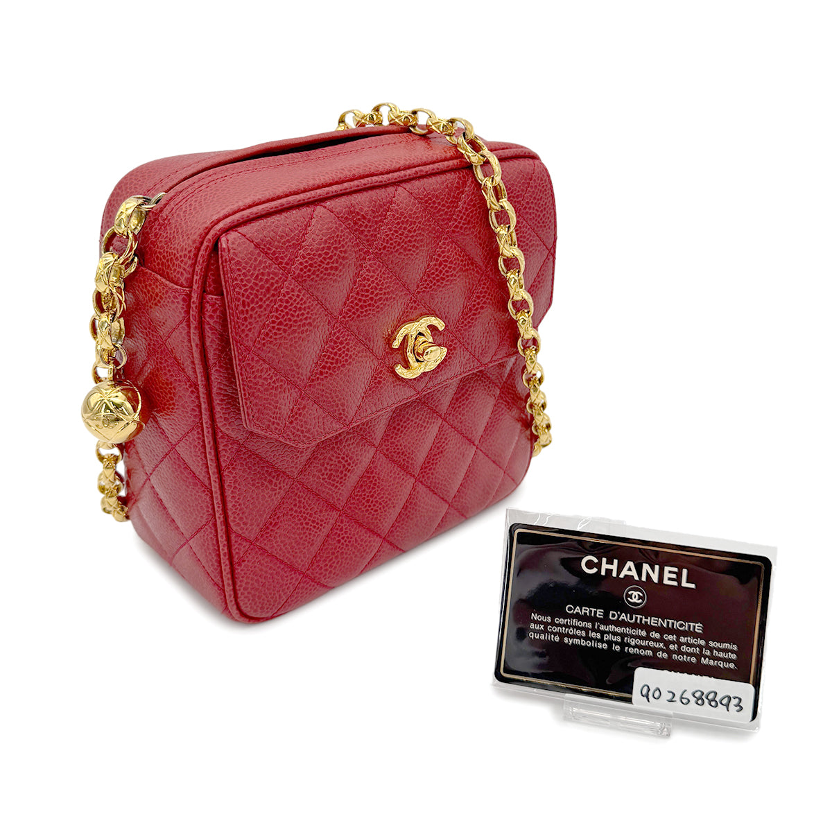 CHANEL VINTAGE CHAIN SHOULDER BAG RED CAVIAR SKIN 90268893
