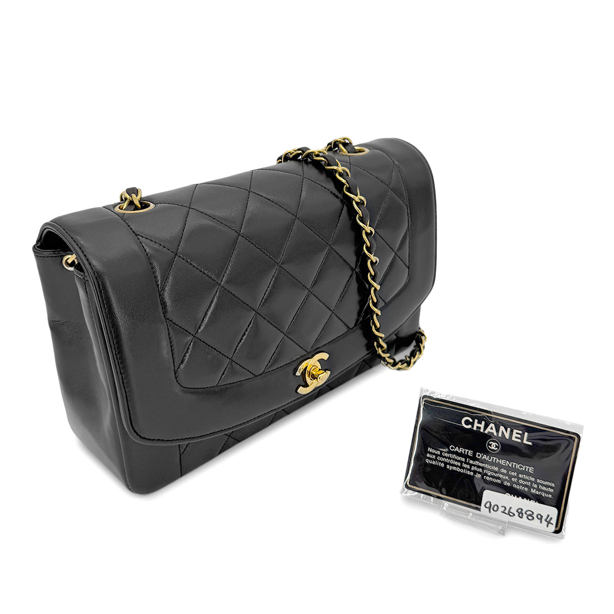 CHANEL VINTAGE DIANA MEDIUM CHAIN SHOULDER BAG BLACK LAMB SKIN 90268894