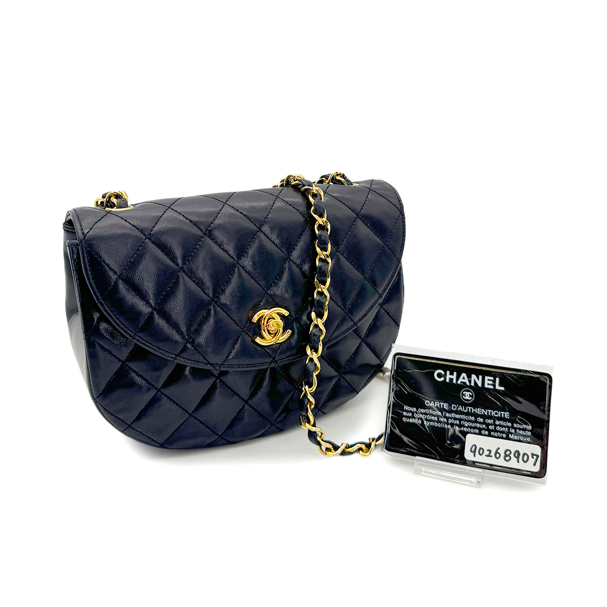 CHANEL VINTAGE CHAIN SHOULDER BAG NAVY LAMB SKIN 90268907