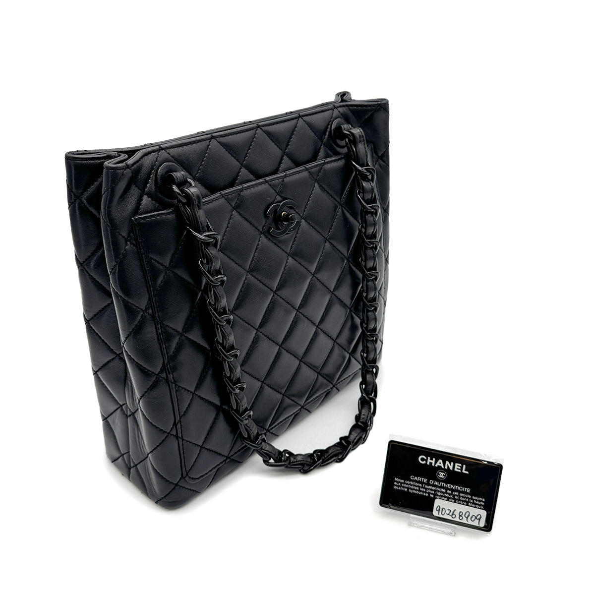 CHANEL VINTAGE PLASTIC CHAIN SHOULDER BAG BLACK 90268909