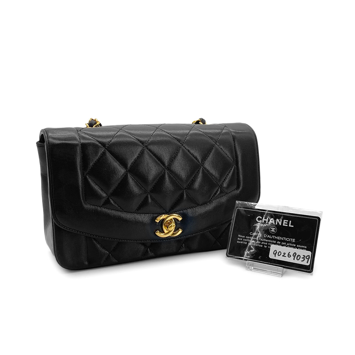CHANEL VINTAGE DIANA SMALL CHAIN SHOULDER BAG BLACK LAMB SKIN 90269039