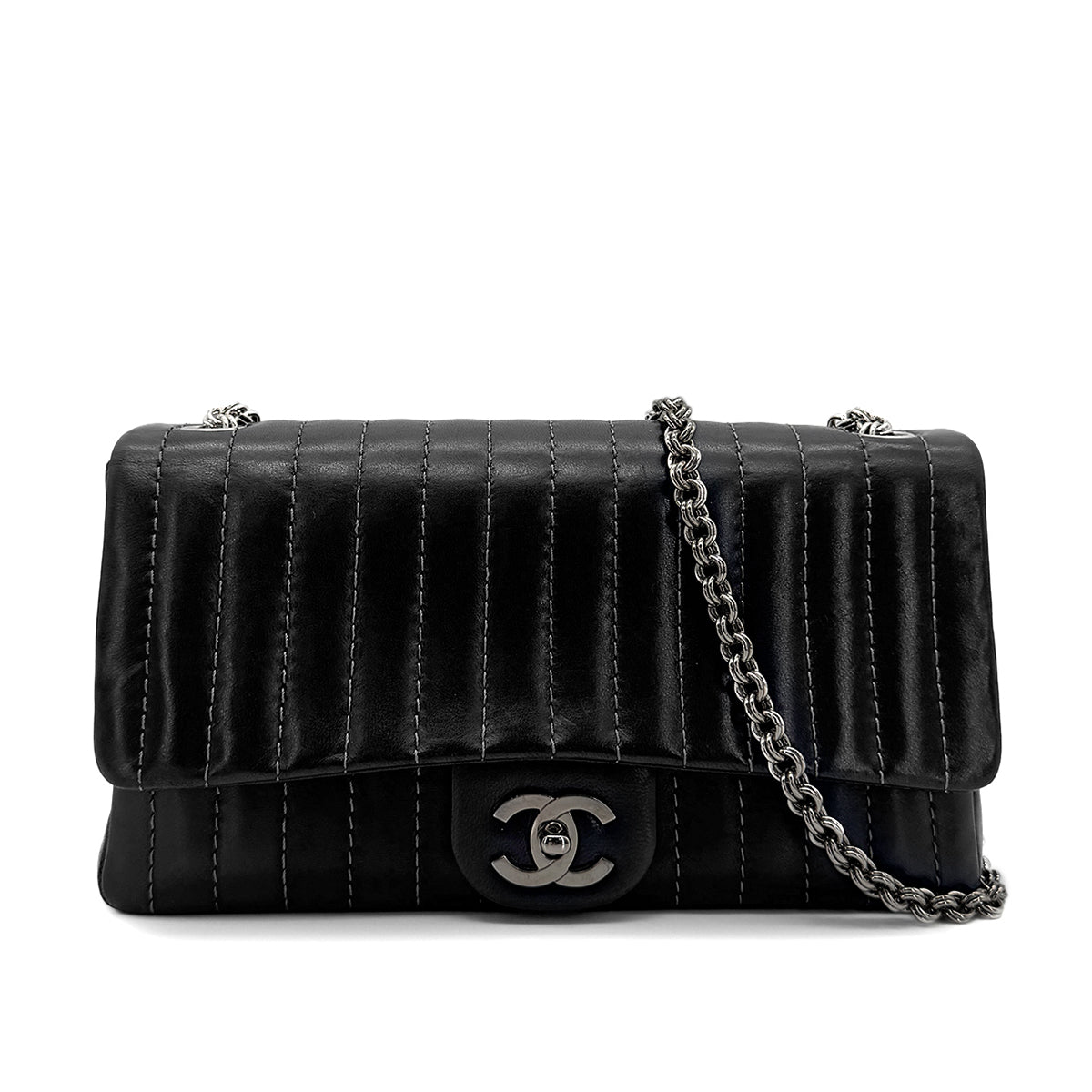 CHANEL VINTAGE MADEMOISELLE CHAIN SHOULDER BAG BLACK LAMB SKIN 90269044