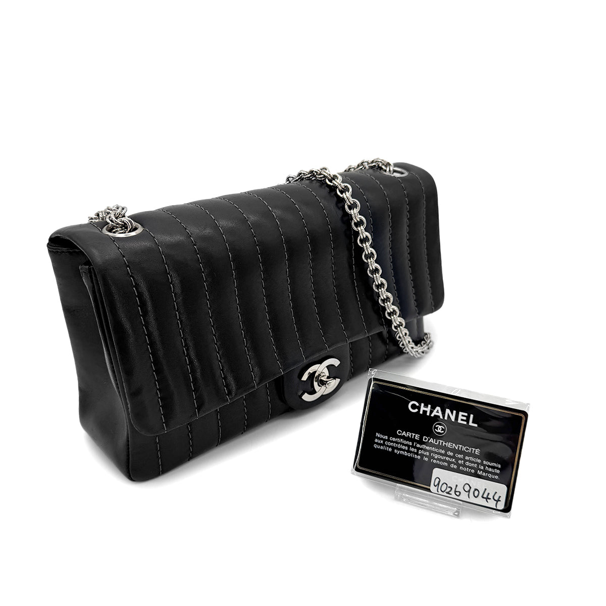 CHANEL VINTAGE MADEMOISELLE CHAIN SHOULDER BAG BLACK LAMB SKIN 90269044
