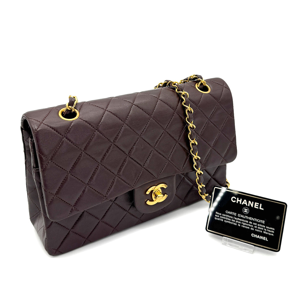 CHANEL VINTAGE CLASSIC FLAP MEDIUM CHAIN SHOULDER BAG BROWN LAMB SKIN 90269070