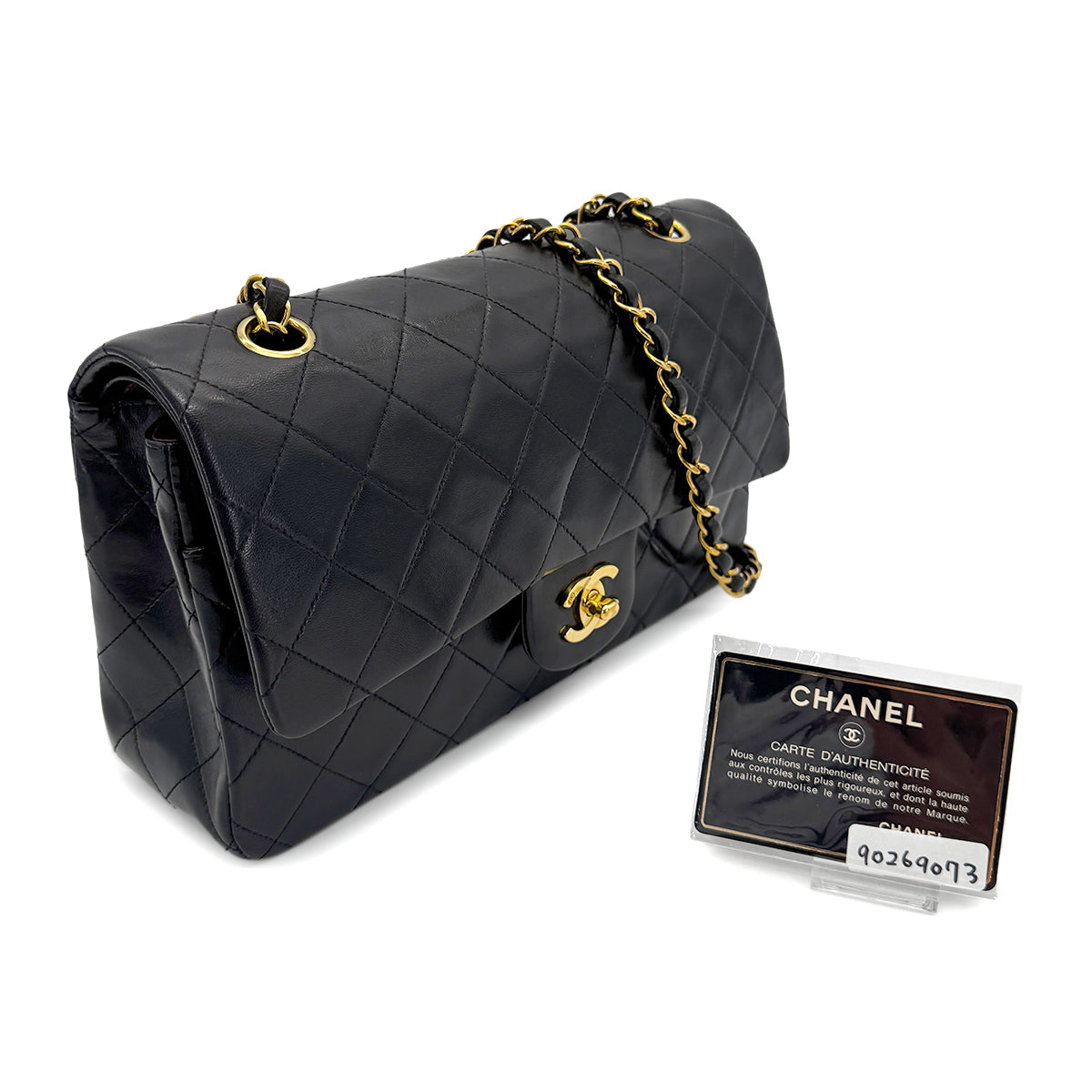 CHANEL VINTAGE CLASSIC FLAP MEDIUM CHAIN SHOULDER BAG BLACK LAMB SKIN 90269073